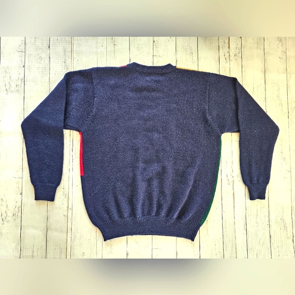 Vintage Alfred Dunner Blue Red Green Patchwork Longsleeve Fall Sweater Leaves - Picture 4 of 10